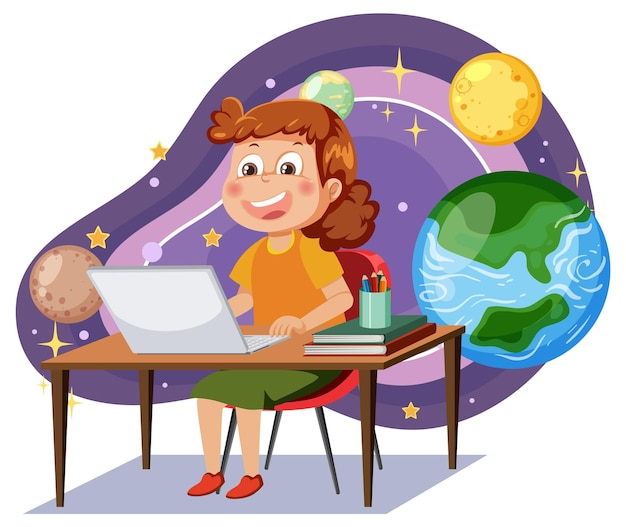 A girl cartoon character in space theme
