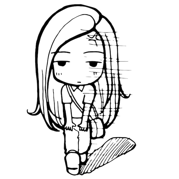 girl cartoon doodle kawaii anime coloring page cute illustration drawing clipart character chibi man