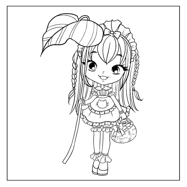 girl cartoon doodle kawaii anime coloring page cute illustration