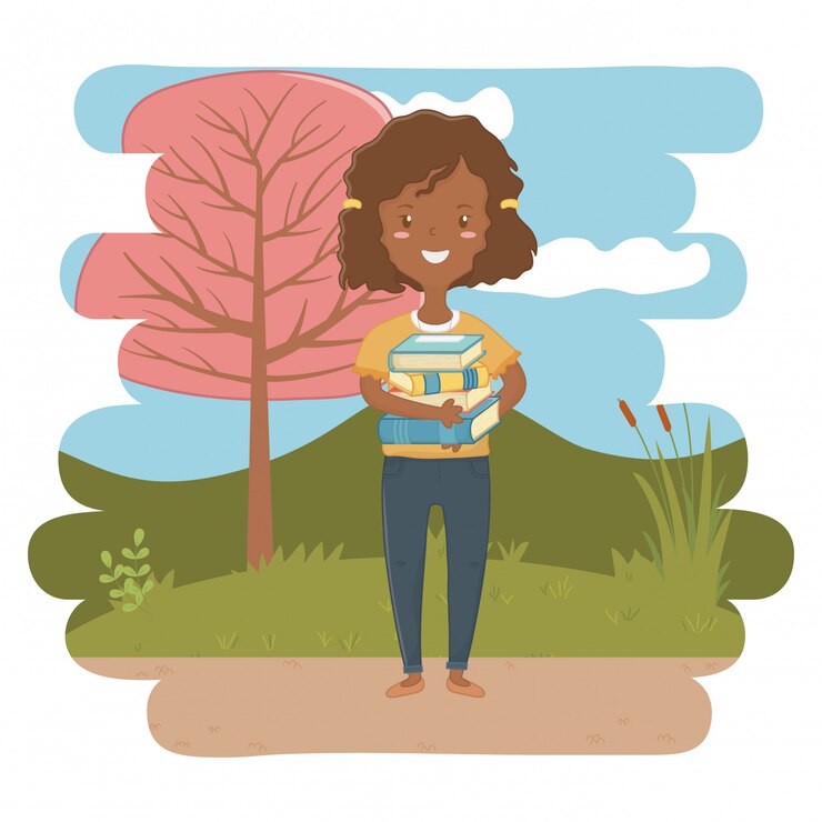 Vector girl cartoon of school