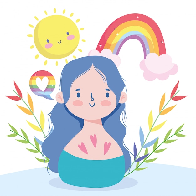 Girl cartoon with lgtbi rainbow