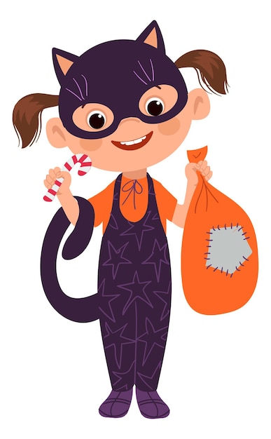 Vector girl in cat costume kid party cartoon character