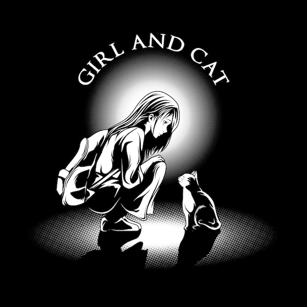 Girl and cat illustration vector