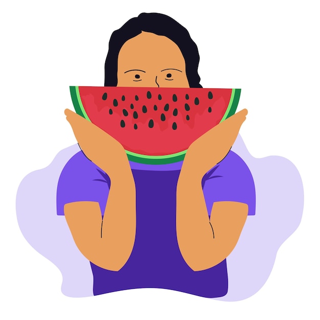 Girl Character Eating Watermelon