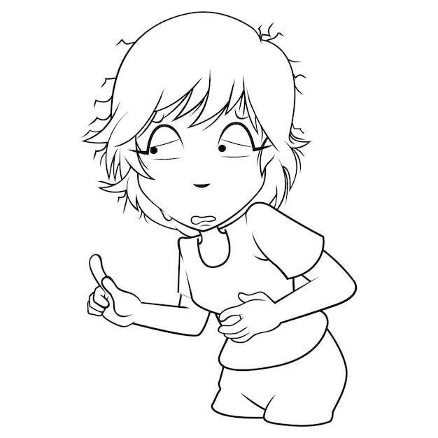 Girl character is hungry coloring page for kid