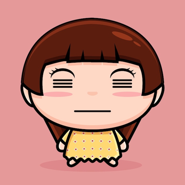 girl character mascot with bored expression