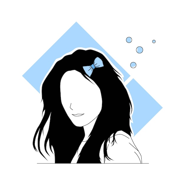 Vector girl character with ribbon hair pin smiling line art illustration