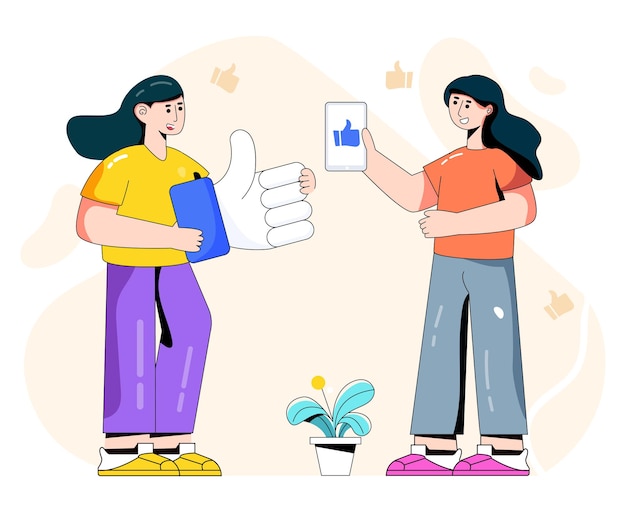 Girl checking her social likes online flat illustration