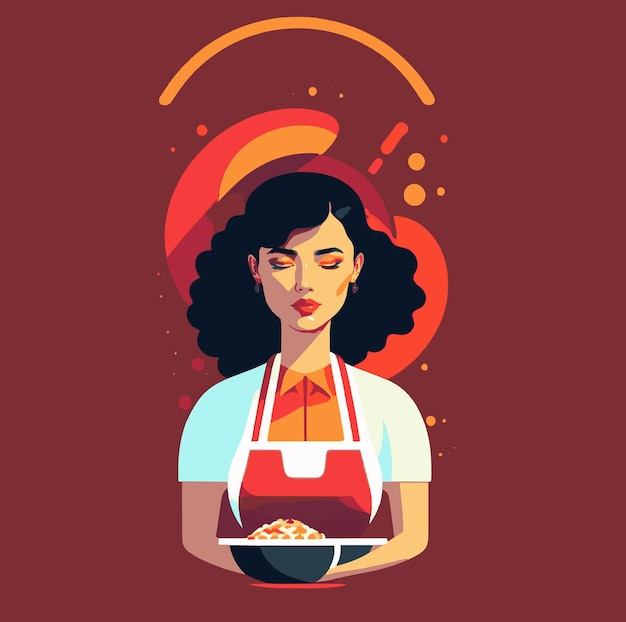 Girl Chef cartoon logo illustration