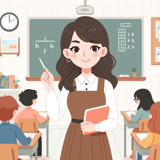 Vector a girl in a classroom with students in the background