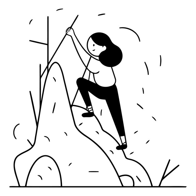 Vector girl climbing on a rope in a flat style