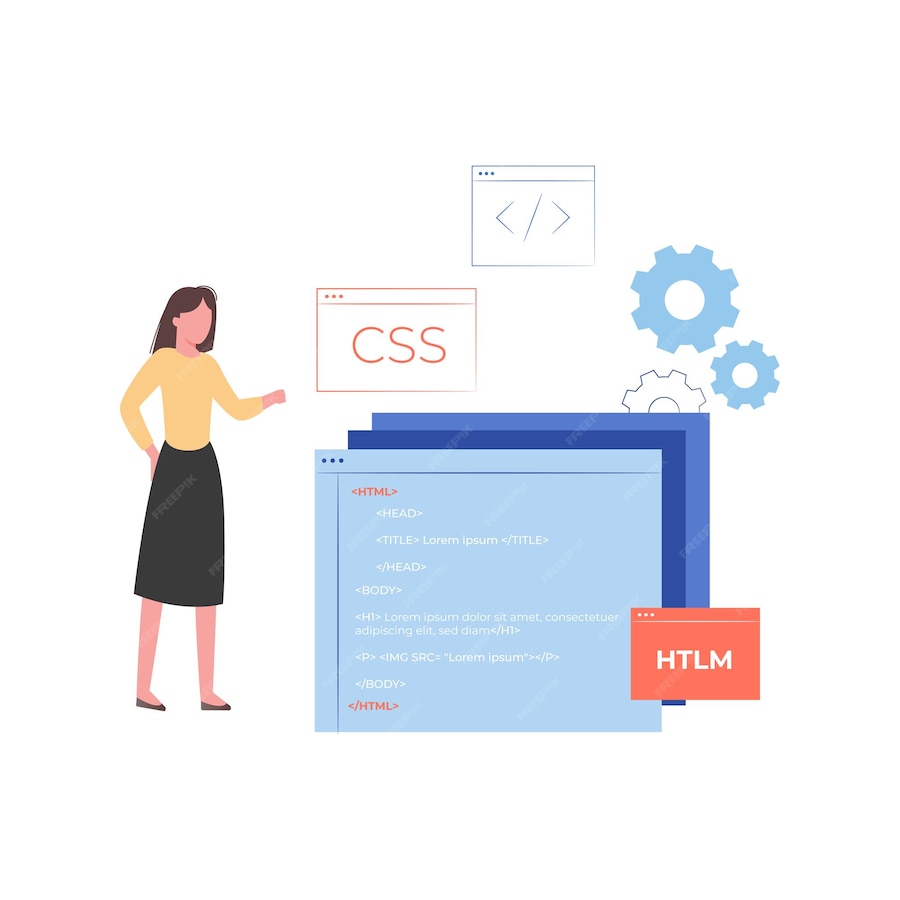 Premium Vector | Girl coding css and html