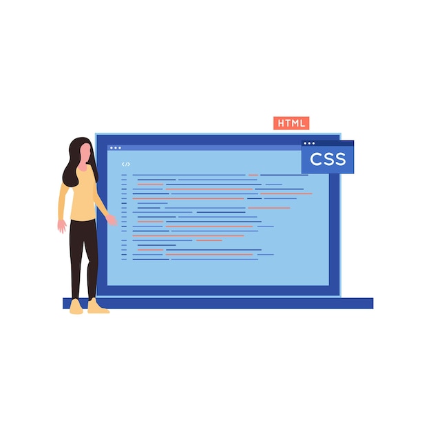 Девушка программирует css на ноутбуке