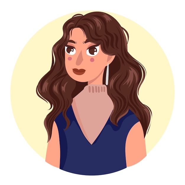 Vector a girl colored background of an avatar for social media with brown curly hairstyle and super cool