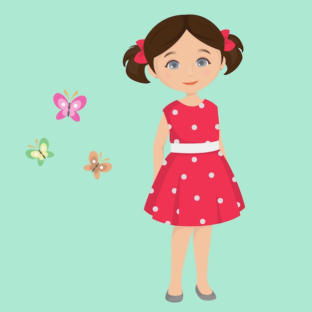 Vector girl and colorful butterflies