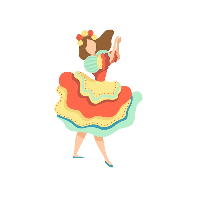 Vector girl in colorful dress dancing at folklore party traditional brazil june festival festa junina vector illustration on white background