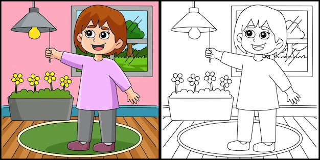 Girl Conserving Energy Coloring Page Illustration