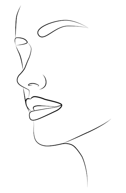 Vector girl continuous line drawing many faces and hairstyles