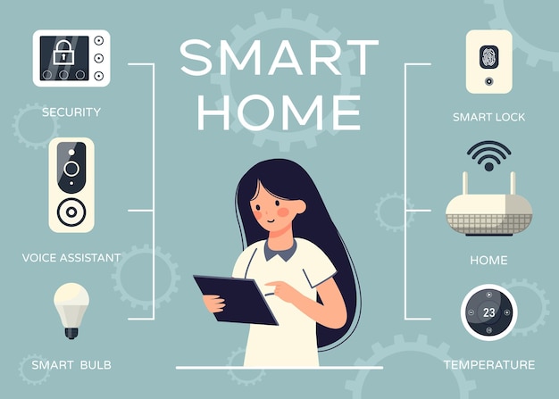 girl controls smart home devices on tablet banner