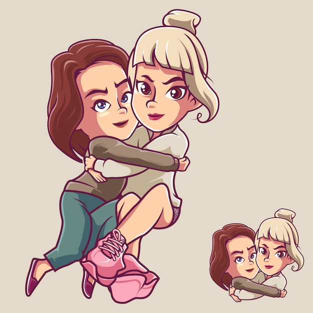 Vector girl couple hugging
