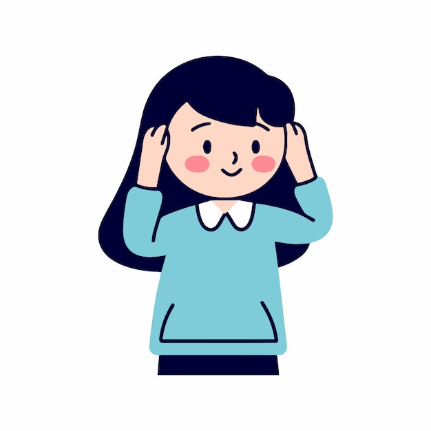 ベクトル 漫画風のベクトルイラストを手で耳を覆う女の子