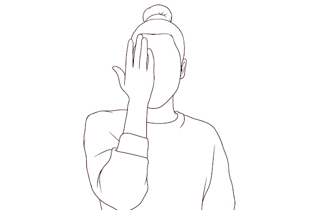 Vector girl covering her face with her palm hand drawn style vector illustration