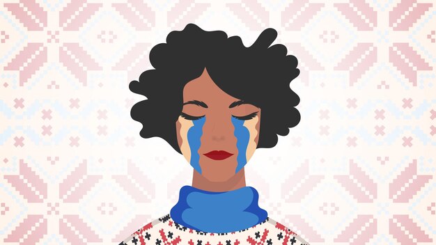 Vector the girl cries with the color of the ukrainian flag save ukraine vector illustration