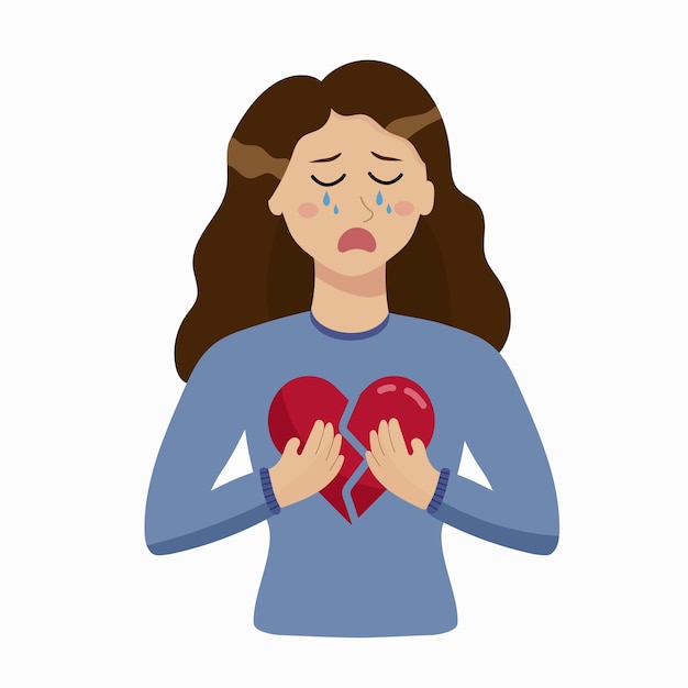girl crying ang holding broking heart negative emotions heartbreak psychotherapy symbol stress