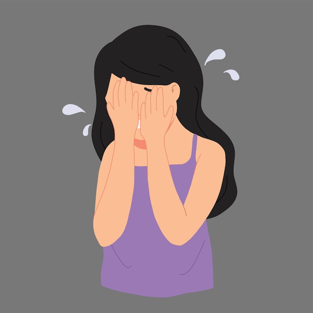 Girl crying with her hands covering her face  illustration