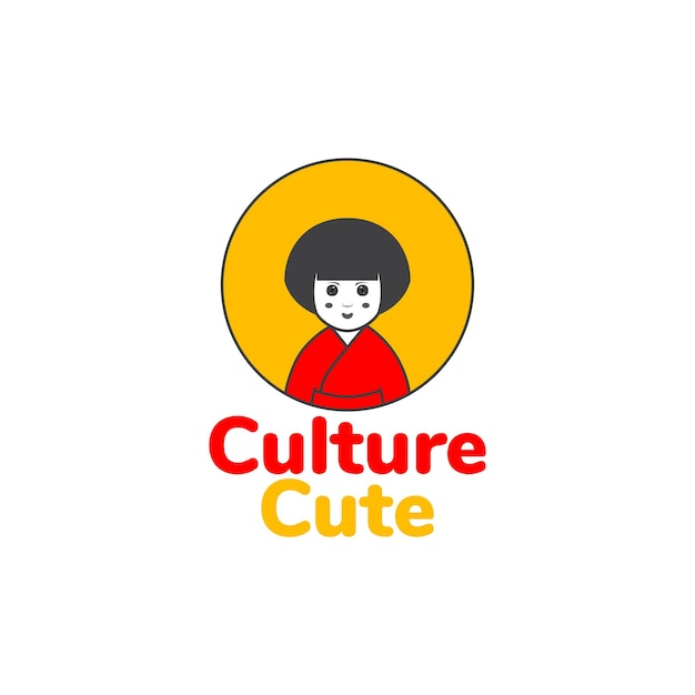 Ragazza viso carino cultura asiatica abito rosso logo design grafico vettoriale simbolo icona illustrazione del segno