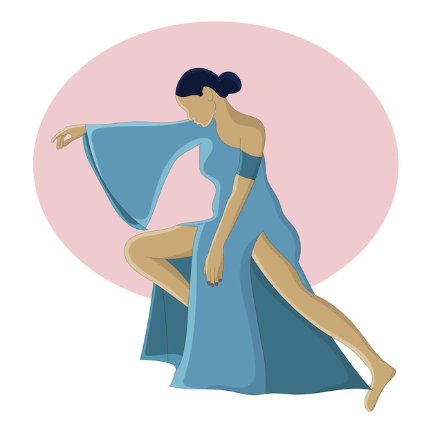 girl dance in blue dress flat design