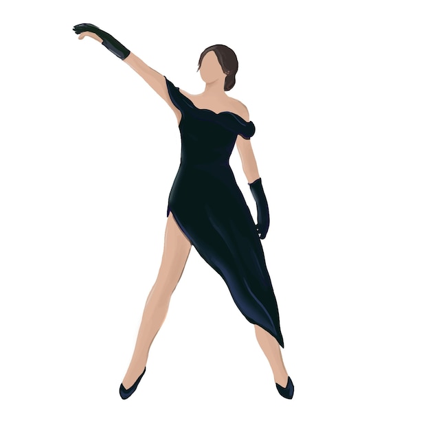 Vector girl dancing waltz dance in ballroom at school graduation party wedding dance vector illustration