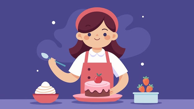 Vector a girl delicately plating a dessert with precision and concentration as she learns to create