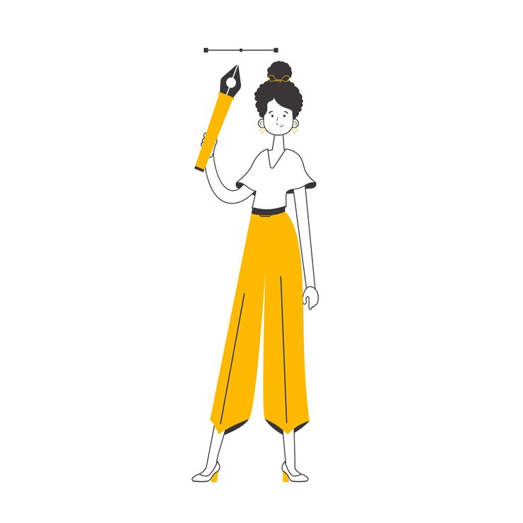 Vector the girl designer holds a pen tool for 2d graphics in her hand line art style isolated on white background vector