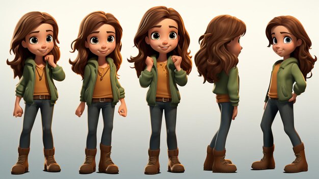 Vector girl detective eight years old long brown hair brown eyes