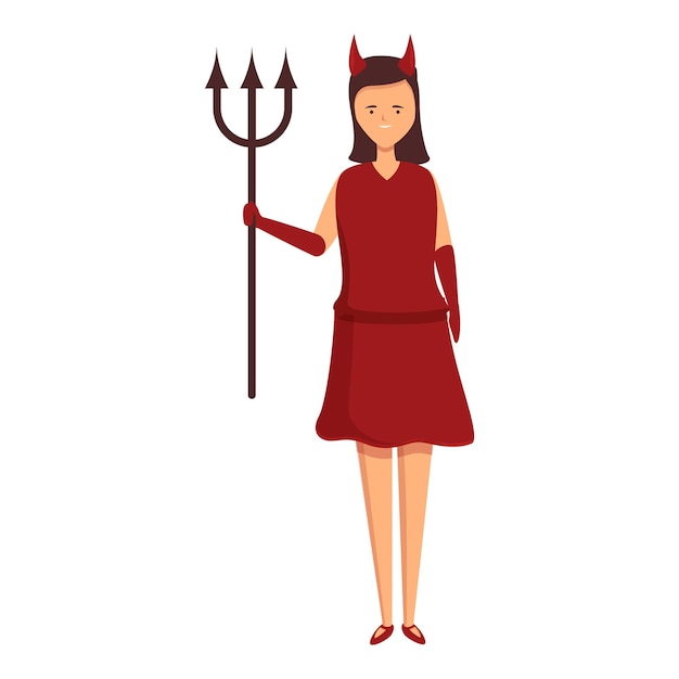 Vector girl devil fork costume icon cartoon vector cute kid party children