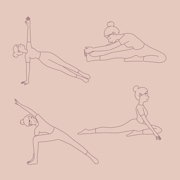 Girl in different yoga poses in line style
