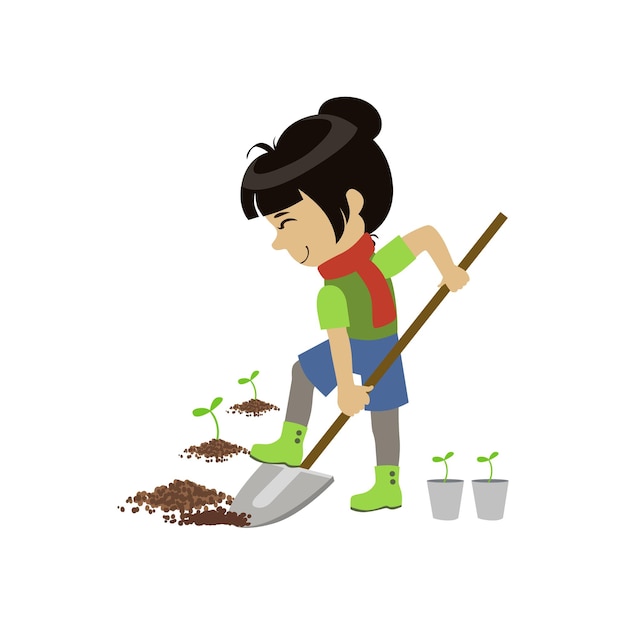 Vector girl digging the ground