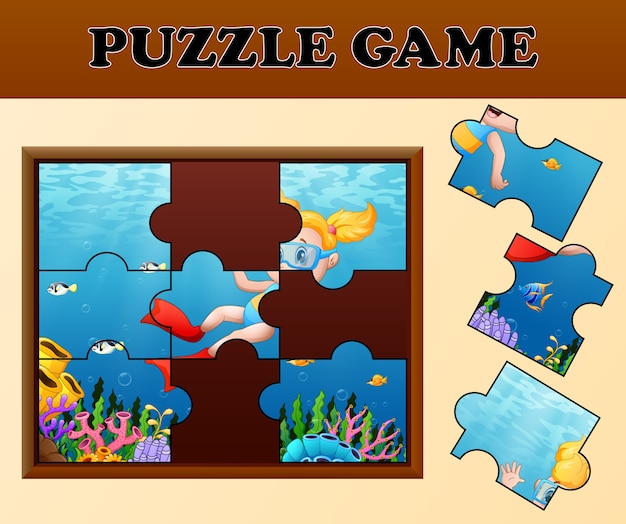 Vector girl diving with puzzle concept