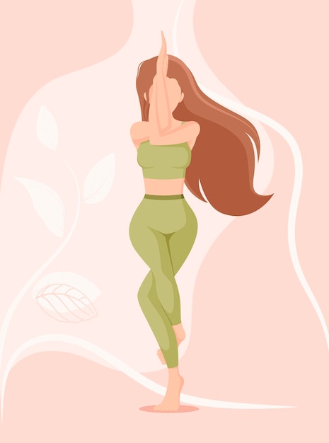 The girl does yoga Garudasana Cartoon design