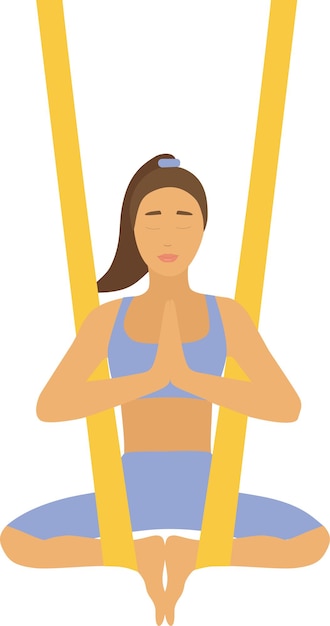 Vector girl does yoga in hammocks. stretching exercises. inverted yoga pose in a hammock. anti-gravity rela