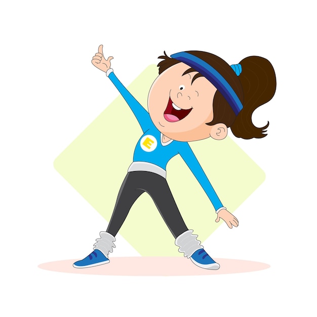 Girl doing fitness exercises Cute cartoon girl vector character isolated on a white background