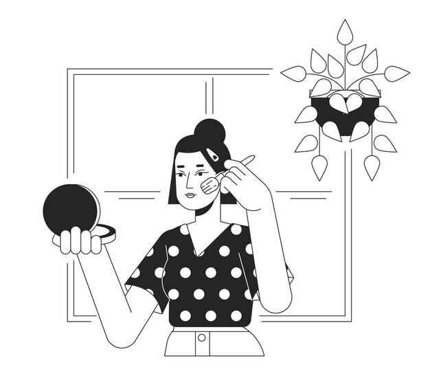 Vector girl doing makeup bw concept vector spot illustration