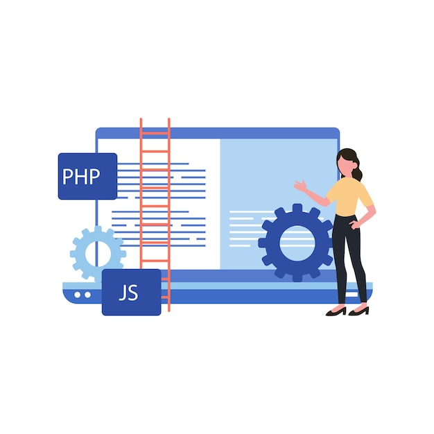 Vettore ragazza che fa codifica php e js