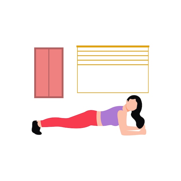 Vector girl doing plank pose exercise