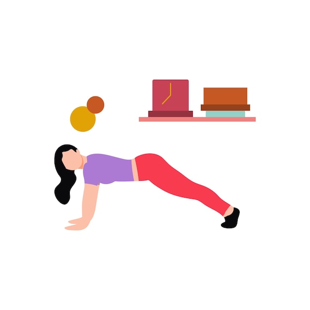 Vector girl doing plank pose exercise