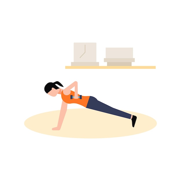 Vector girl doing pushups with one hand