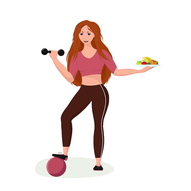 Girl doing sports and healthy food