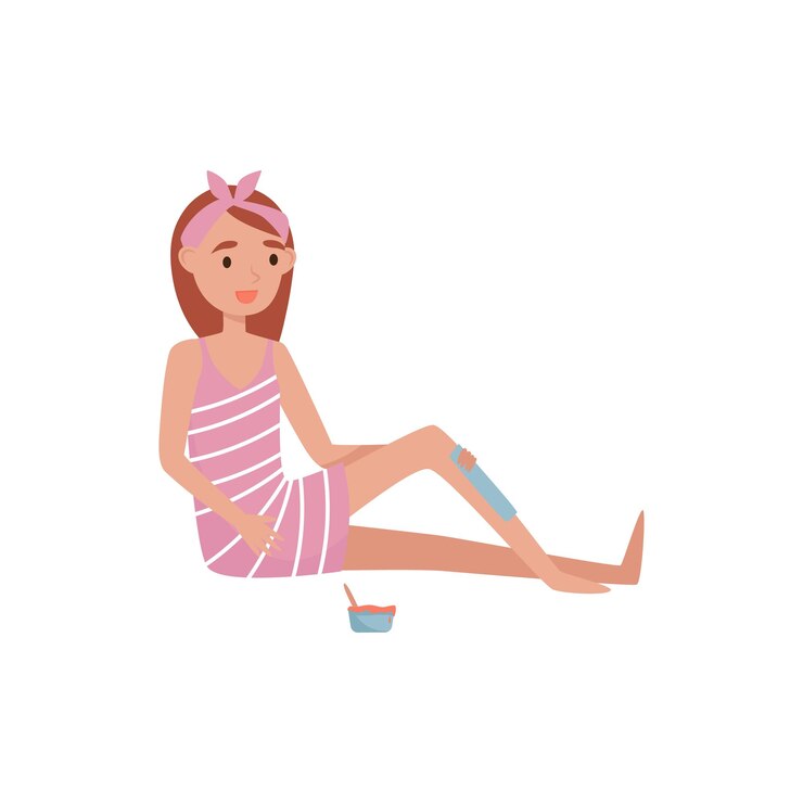Vector girl doing wax depilation of her legs to remove hair beauty treatment young woman taking care of herself vector illustration isolated on a white background
