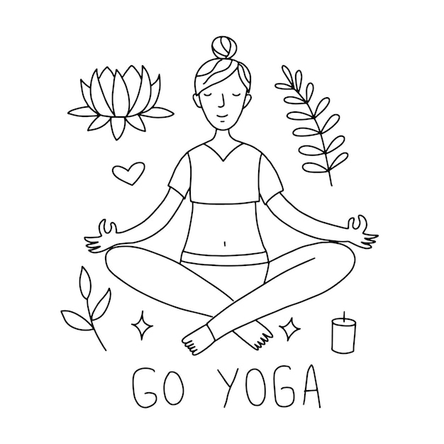 Girl doing yoga Doodle style vector illustration sketch for print web mobile and infographics isolated on white background